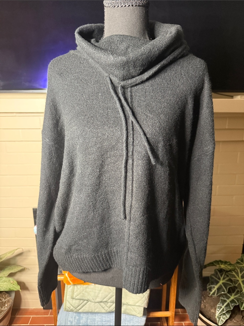 It's Our Time Charcoal Drawstring Funnel Neck Sweater